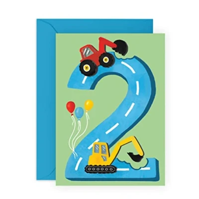 Image of Central 23 Second Birthday Card for Boys Happy 2nd Age 2 Two Year Old Tractors Greeting Fun Construction Vehicle Themed Kids Son, Grandson, Toddler