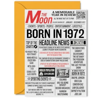 Image of 52nd Birthday Cards for Women Men Born In 1972 Newspaper Happy 52 Card Dad Mum Aunt Uncle Vintage Retro Back 1972, 5x7 Inch Fifty Two Second Bday Greeting