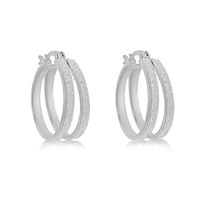 Image of Tuscany Silver Women&#039;s Sterling Rhodium Plated 18 mm Stardust Double Creole Earrings
