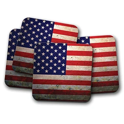 Image of 4 Set Distressed USA Flag Coaster Vintage American America Travel Gift #8879