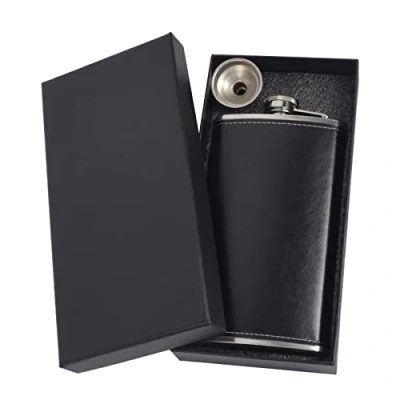 Image of Joy Depot Hip Flasks for Men 12oz with Funnel Stainless Steel Pocket Flask Alcohol Discrete Shot Drinking of Whiskey Rum Vodka Gift Black