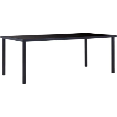 Image of vidaXL Black Dining Table 200x100cm, Tempered Glass Tabletop, Metal Frame, Easy Assembly, for Room/Kitchen/Patio