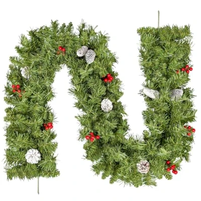 Image of Uten 1.8m/5.9ft Christmas Garland, with Pine Cones Red Berries Garland Decorations for Fireplace Stairs Door Xmas Tree Decor