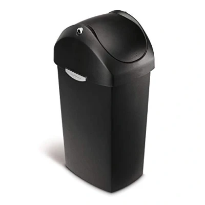 Image of simplehuman CW1336 40L Swing Lid Kitchen Bin, Balanced Lid, Easy to Clean, Heavy Duty Hinge, Side Handles, Black Plastic, W 29.8cm x H 72.0cm D 38.4cm
