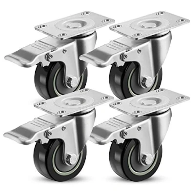 Image of Meditool 4 Pivoting Wheels,75mm 400kg,Furniture Wheels,Swivel Furniture Wheels with Brake, Mounting Plate,(Black)