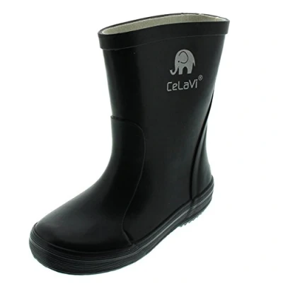 Image of CeLaVi Unisex Kids’ Basic Wellies Rain Boot, Black, 8 Child UK