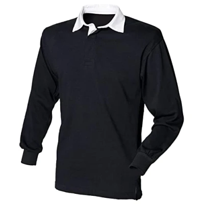 Image of COOZO Mens Long Sleeve Plain Rugby Shirt Black/White 5XL