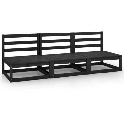 Image of vidaXL Garden 3 Seater Sofa Black Solid Pinewood