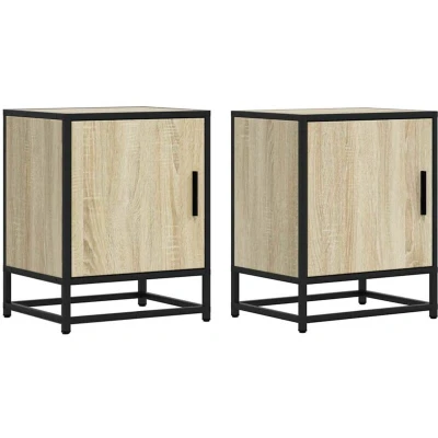 Image of vidaXL bedside cabinets set of 2 sonoma oak nightstands engineered wood/metal 40x31x50 cm