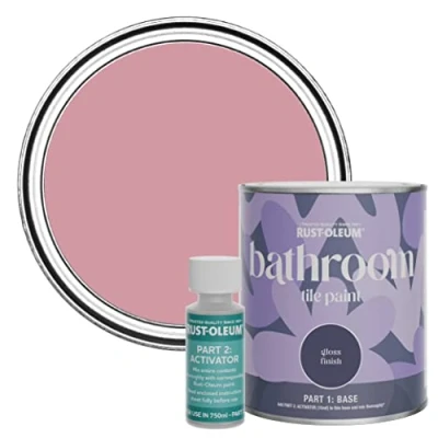 Image of Rust Oleum Pink Water Resistant Bathroom Tile Paint in Gloss Finish Dusky 750ml