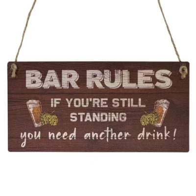Image of Second Ave Funny Joke Bar Rules Wooden Hanging Rectangle Home Friend Sign Plaque
