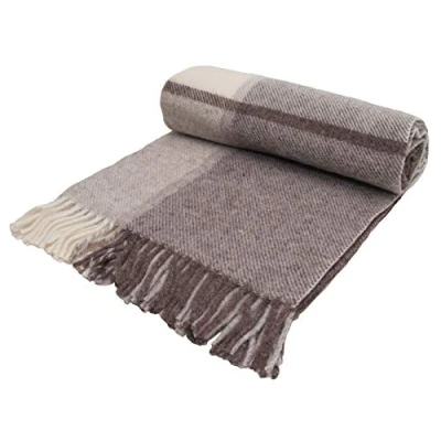 Image of Tweedmill Textiles Block Check pure new wool knee rug throw blanket Brown Beige Cream BRITISH MADE