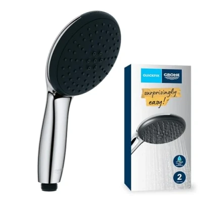 Image of GROHE Vitalio Start 110 QuickFix Hand Shower for High Pressure (Round 11 cm Head, 2 Sprays: Rain and Jet, Extra Water Saving, Anti Limescale System, Universal Mounting System), Chrome, 2794610E