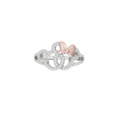 Image of Mickey and Minnie Sterling Silver Stone Set Silhouette Ring