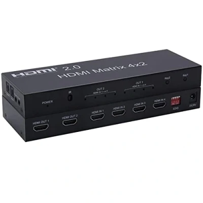 Image of 4K 60hz 6x2 HDMI Matrix 6 IN 2 OUT Splitter Switch 4x2 Audio Video Converter with EDID for PC TV Dual Monitor (4X2 Matrix)