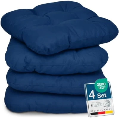Image of Beautissu 4pcs Seat Cushion Set 40x40cm Lisa Dark Blue Soft Indoor &amp; Outdoor Chair 8cm Foam Filling Durable Pads Made in EU