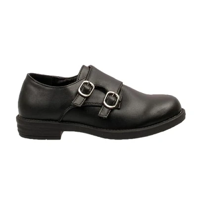 Image of Sergio Italia Girls Black School Shoes Kids Monk Easy Touch Strap Sizes Buckle Loafers Size 2