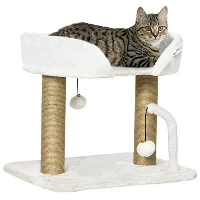 Image of PawHut Cat Scratching Post Tree Tower With Bed for Indoor Cats Scratcher Toy Balls 48 x 38 42cm White