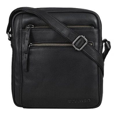 Image of STILORD &#039;Garcia&#039; Modern Leather Shoulder Bag Small Vintage Cross Body Over for Men Women Messenger in Genuine Leather, Colour:Obsidian Black