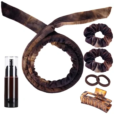 Image of Heatless Curlers Headband, Velour Curls, Soft and Comfortable Hair Curlers, No Heat for Short &amp; Long (Black Brown, 7Pcs)