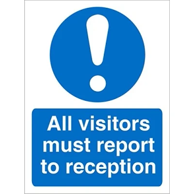 Image of Seco All Visitors Must Report to Reception Sign, 150mm x 200mm Self Adhesive Vinyl
