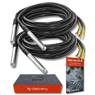 Image of AZDelivery 2 x DS18B20 1M Cable Temperature Digital Thermal Probe Sensor compatible with Arduino and Raspberry Pi including E Book!