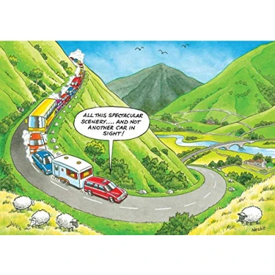 Image of CARAVAN QUEUE FUNNY HUMOUROUS BIRTHDAY CARD THE SIDE OF LIFE!