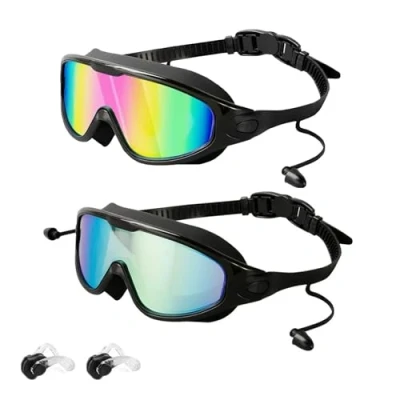 Image of Wide View Anti Fog &amp; UV Swimming Goggles, 180 Clear Vision Pool Goggles for Adult Youth, No Leaking Swim Glasses Men Women Youth(Color:2pcs)