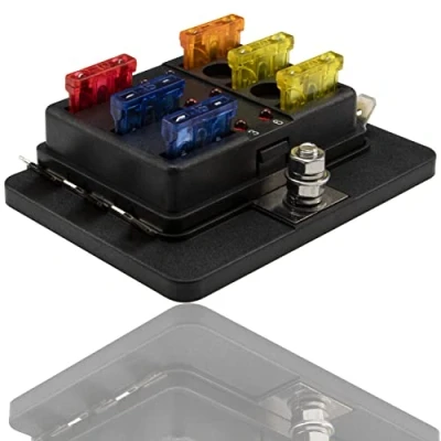 Image of Effitnee 12V Fuse Box, 6 Way Blade Block Holder with Negative Bus Indicator and Protection for Car Boat Marine RV Van Truck SUV Yacht