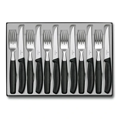 Image of Victorinox Swiss Classic Table Set, 12 pcs., Extra Sharp Blade, Wavy Edge, 11 cm, Stainless Steel, Black