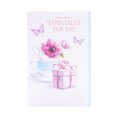 Image of UK Greetings Birthday Card for Her/Friend Teacups Design Thinking of You Range