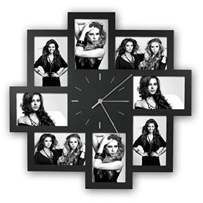Image of Zep Trieste Black Multi Aperture Frame and Clock for 8 6x4 Photos, 4.5 x 53 cm
