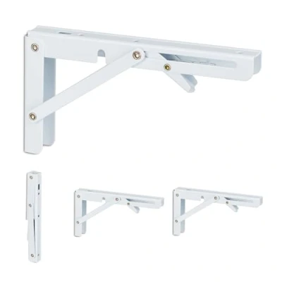 Image of Relaxdays Shelf Bracket, Set of 4, Foldable, for Wall, Support Angles, Space saving, HWD: 11 x 3 20 cm, Metal, White, Steel, 3.5 cm