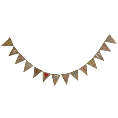 Image of 10ft Hessian Bunting &#039;Happy Birthday&#039; Party Banner Decoration Sign Hanging Garland Shabby Chic Vintage Style Buntings Triangle Pennants 3m Length