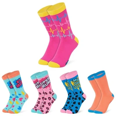 Image of CityComfort Womens Socks, Calf Length Colourful Funny Socks Soft Breathable Pack of 5 (Multi Mum)