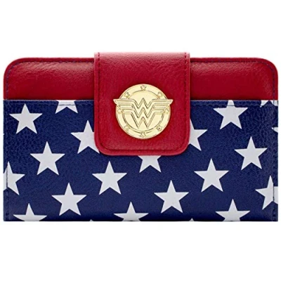 Image of DC Wonder Woman Diana Outfit Metal Emblem Purse Clutch Coin Pocket &amp; Card Holder, Blue