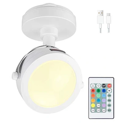 Image of HONWELL LED Spotlights 12 Colors Changing Picture Lights with Remote Control, Rechargeable Accent Ceiling 360Rotate Light Head Wall for Dartboard