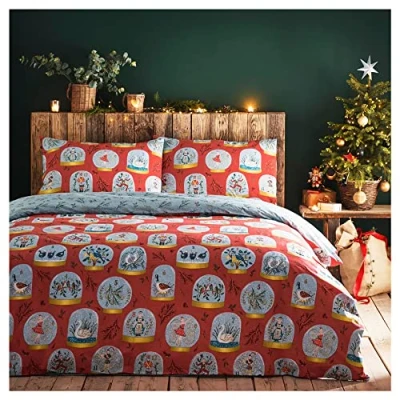 Image of furn. Twelve Days of Christmas Duvet Cover Set, Polycotton, Red, Single