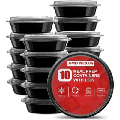 Image of AMD Nexus Round Plastic Meal Prep Containers (40 Pack, 24oz) Reusable BPA Free Food with Airtight Lids Microwavable, Freezer and Dishwasher Safe