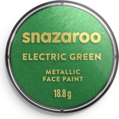 Image of Snazaroo Metallic Face and Body Paint for Kids Adults, Electric Green Colour, Water Based, Easily Washable, Non Toxic, Makeup, Painting Parties, Ages 3+