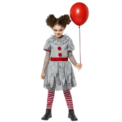 Image of Amscan 9914922 Childs Bad Clown Fancy Dress Halloween Costume Circus Horror Scary Girls Kids (6 8 Years)