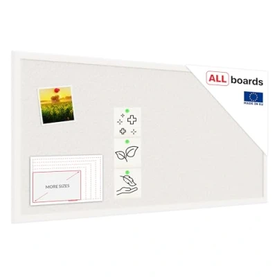 Image of ALLboards Cork noticeboard with White Surface, 80x40 cm, Wooden Frame Lacquered in