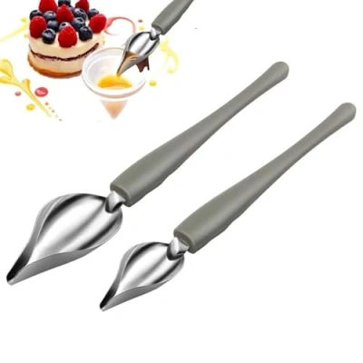 Image of Stainless Steel Pointed Sauce Drawing Spoons,2 Pcs Drizzle Decorating Spoons Cooking Decorative Culinary Precision for Plates Cake and Dessert