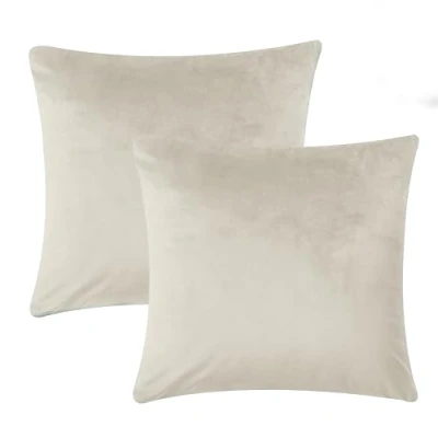 Image of Imperial Rooms Cushion Covers 45 x cm Pack of 2 Square Throw Velvet Pillow Cases Bedroom Decor for Sofa Living Room Car (Beige, 18 Inch)