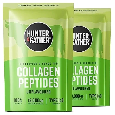 Image of Hunter &amp; Gather Bovine Collagen Powder Twin Pack Pure Unflavoured Premium Hydrolysed Peptides for Hair Skin Nails Muscles Supplements Women and Men
