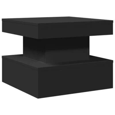 Image of vidaXL Modern Black Coffee Table with RGB LED Lights 50x50x40 cm Engineered Wood Multipurpose Side/End for Living Room or Office