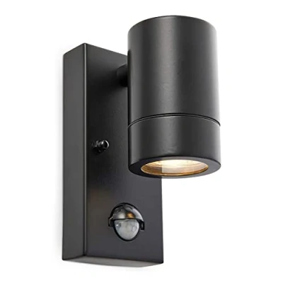 Image of National Lighting PIR Outside Lights Outdoor Security Matt Black Motion Sensor Presence Detector External Lantern Light IP44 Rated 7W 240V LED GU10 Lamp (Not Included)