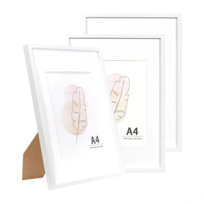 Image of KAIWIN A4 Picture Frame white Set of 3, Wooden Poster with mat, 21X29.7 cm Frames for Tabletop and Wall Mounting Display Home, Office,Gallery,Holiday Photos, Posters