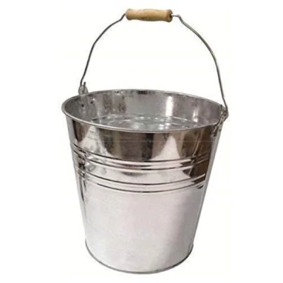Image of Garden Mile® Large 15L Galvanised General Purpose Metal Steel bucket Cleaning Heavy Duty Strong with wooden handle Ash Coal Fire Water (15L)