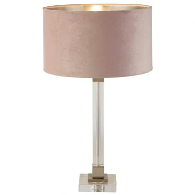 Image of Scarborough Table Lamp, Crystal, Satin Nickel, Pink Velvet